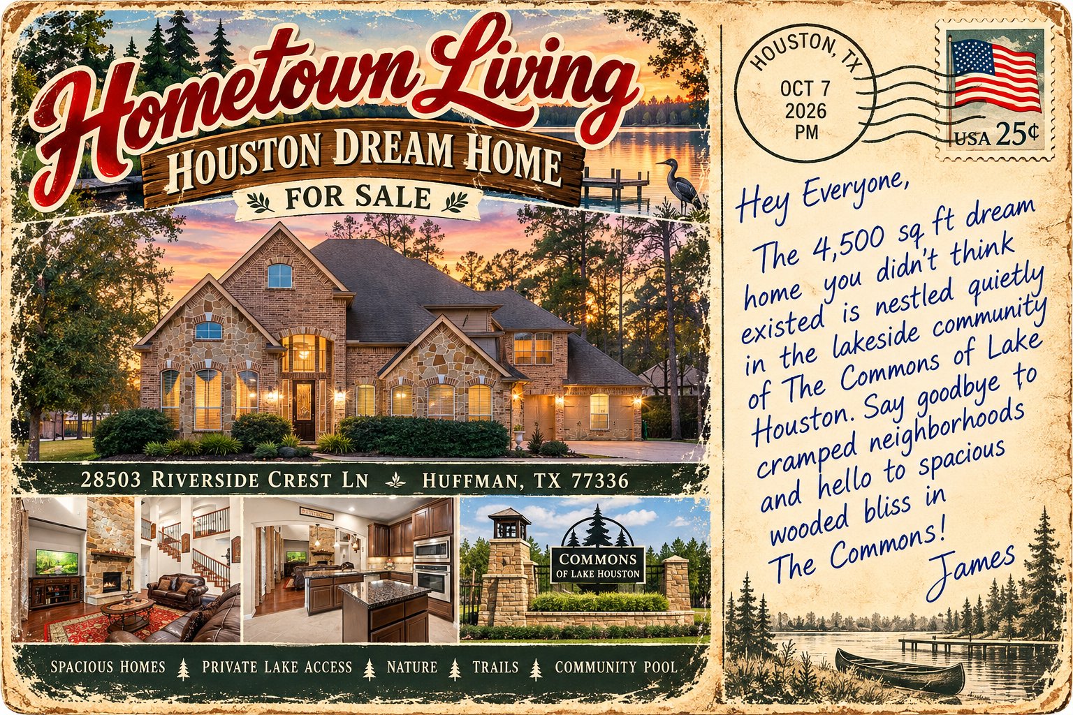 Hometown Living - Dream Homes by James Bollig - Postcard - 28503 Riverside Crest Ln 77336