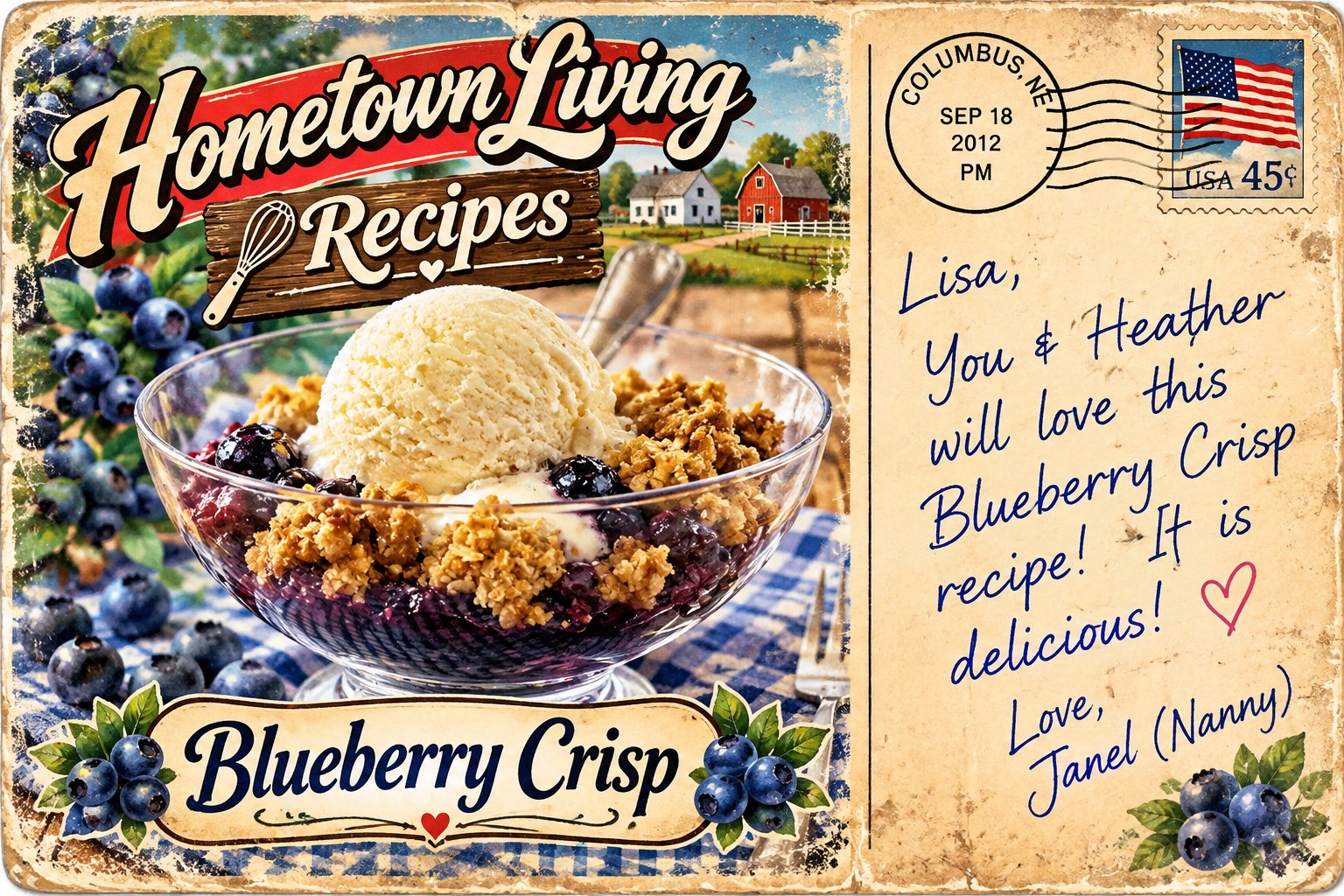 Hometown Living - Recipes - Blueberry Crisp Postcard