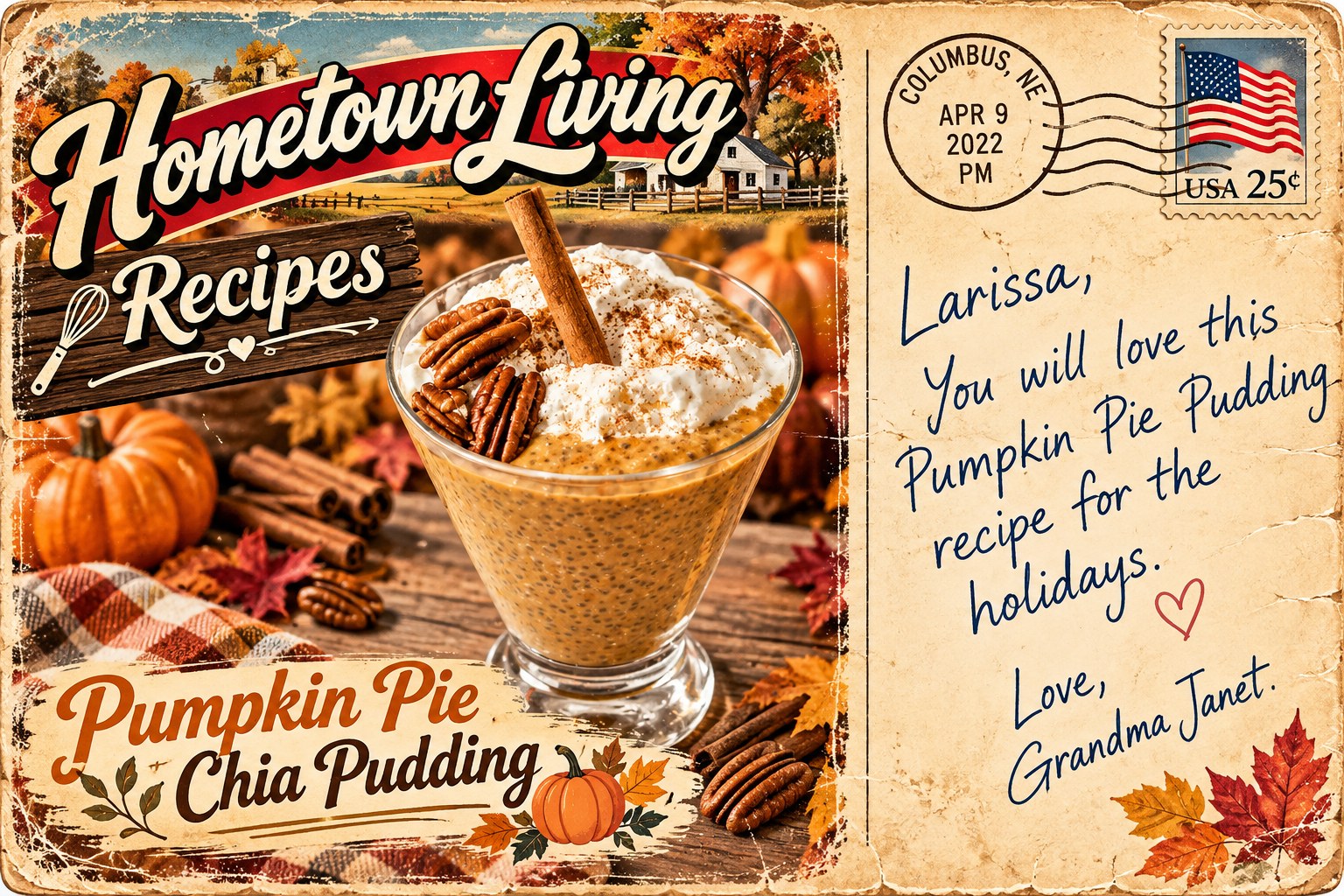 Hometown Living - Recipes - Pumpkin Pie Chia Pudding Postcard